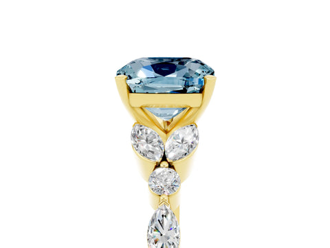 Yellow gold Cushion Cut Aquamarine Solitaire Ring with Side Stones and Four-Prong Setting_17