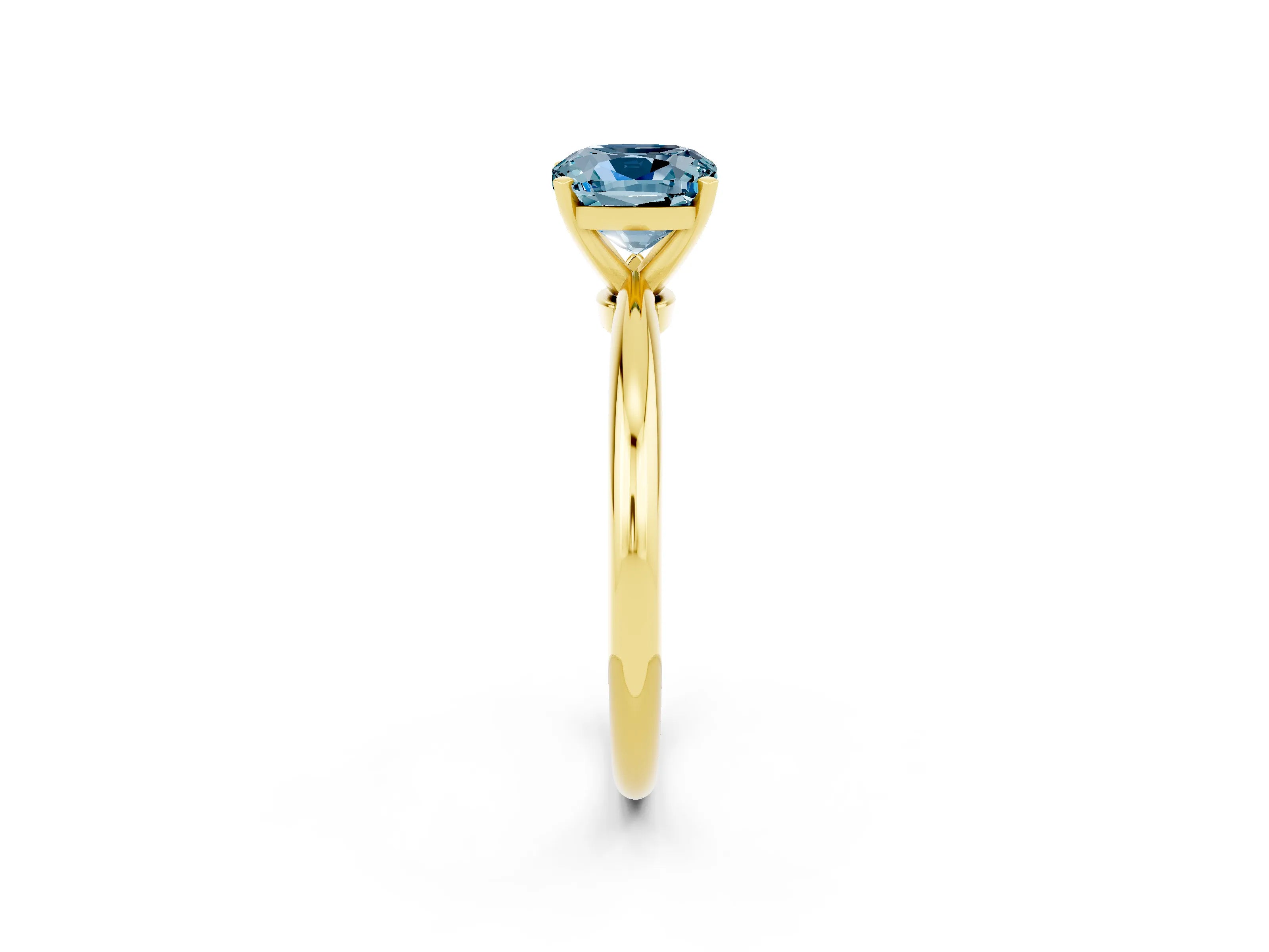 Yellow gold Cushion Cut Aquamarine Solitaire Ring with Six-Prong Setting and Classic Band_2