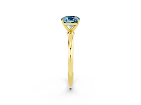 Yellow gold Cushion Cut Aquamarine Solitaire Ring with Six-Prong Setting and Classic Band
