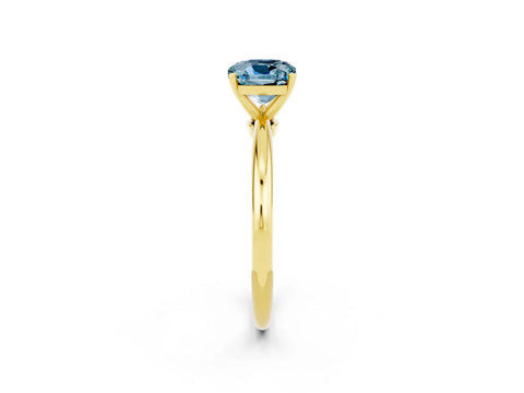 Yellow gold Cushion Cut Aquamarine Solitaire Ring with Six-Prong Setting and Classic Band_2