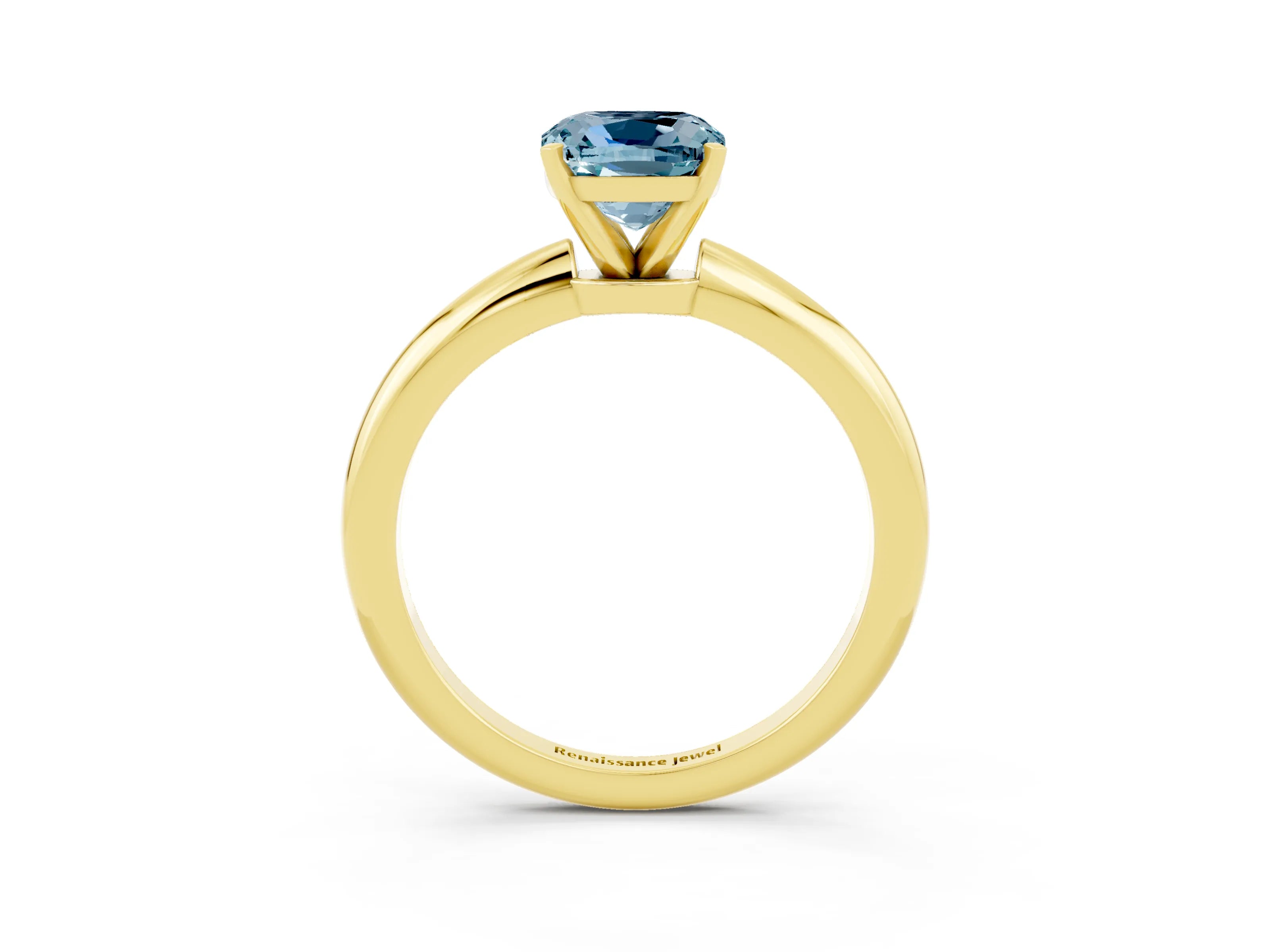 Yellow gold Cushion Cut Aquamarine Solitaire Ring with Six-Prong Setting and Classic Band_3