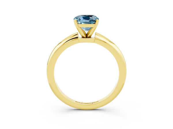 Yellow gold Cushion Cut Aquamarine Solitaire Ring with Six-Prong Setting and Classic Band