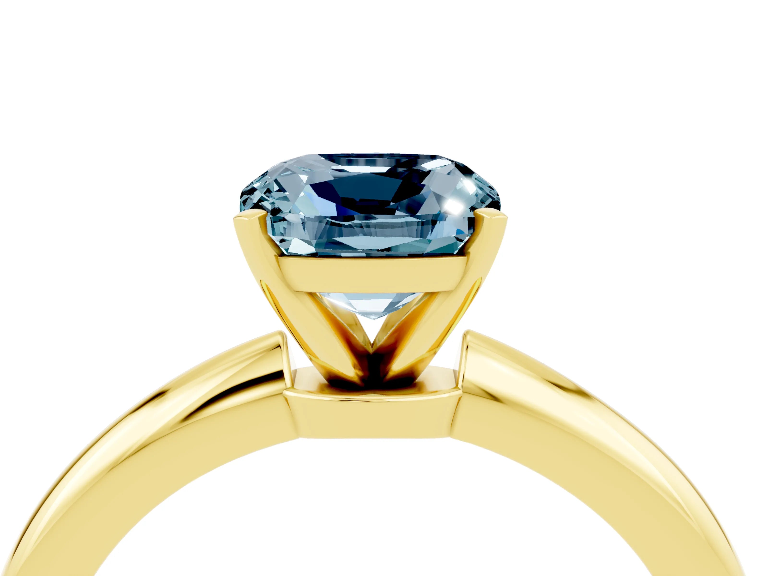 Yellow gold Cushion Cut Aquamarine Solitaire Ring with Six-Prong Setting and Classic Band_4