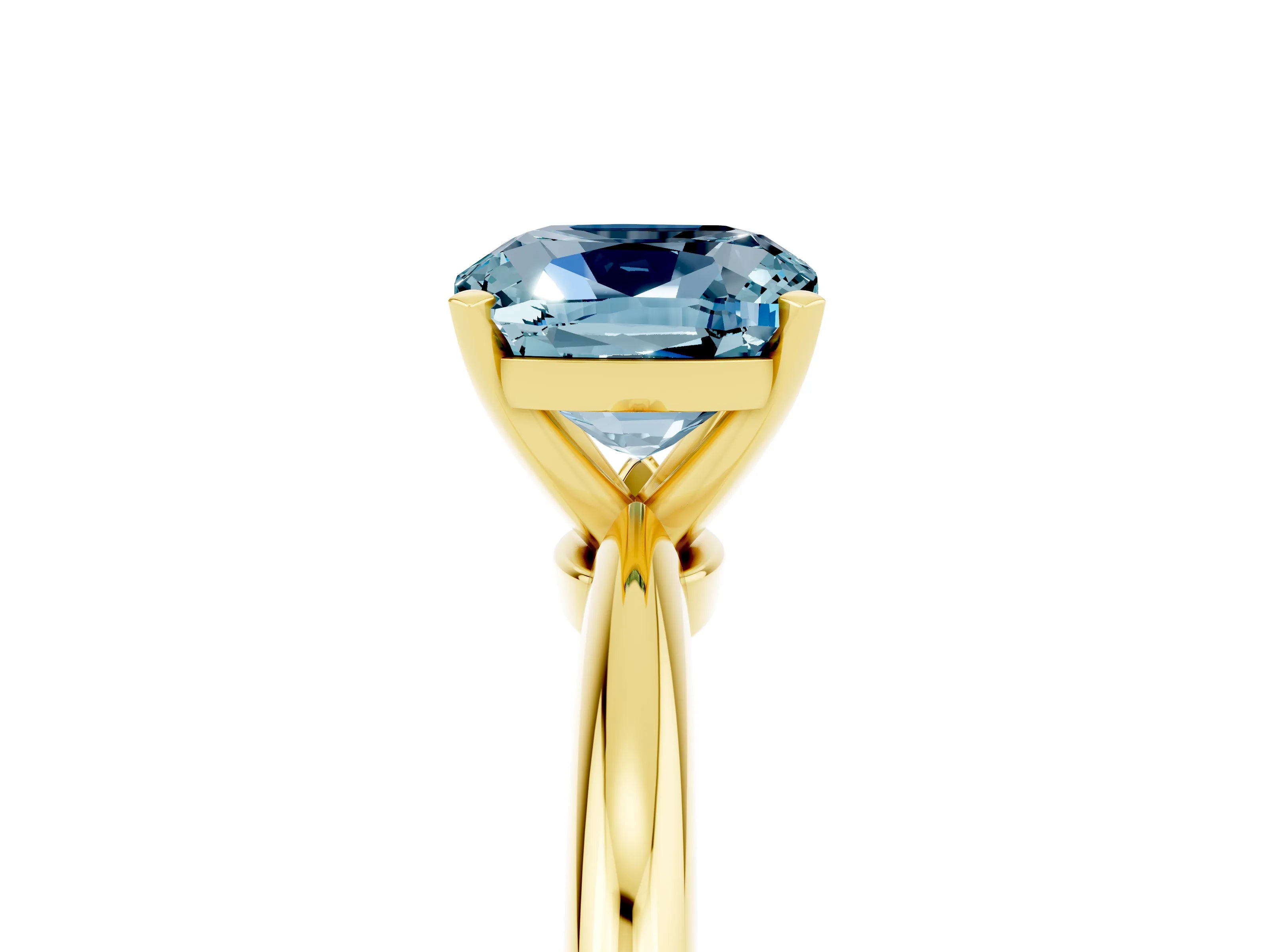 Yellow gold Cushion Cut Aquamarine Solitaire Ring with Six-Prong Setting and Classic Band_5