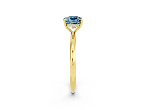 Yellow gold Cushion Cut Aquamarine Solitaire Ring with Thin Band and Four-Prong Setting_2