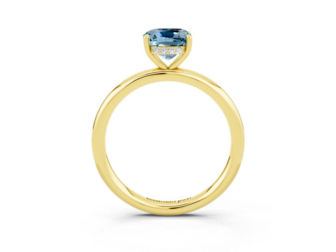 Yellow gold Cushion Cut Aquamarine Solitaire Ring with Thin Band and Four-Prong Setting_3