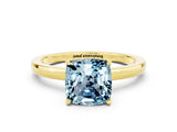 Yellow gold Cushion Cut Aquamarine Solitaire Ring with Thin Band and Prong Setting_12