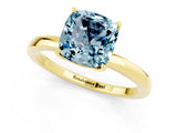 Yellow gold Cushion Cut Aquamarine Solitaire Ring with Thin Band and Prong Setting_13