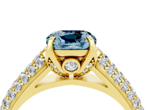 Yellow gold Cushion Cut Aquamarine Solitaire Ring with Three-Row Pavé Band and Four-Prong Setting_16