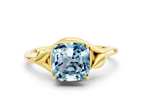 Yellow gold Cushion Cut Aquamarine Solitaire Ring with Twist Band and Four-Prong Setting_24