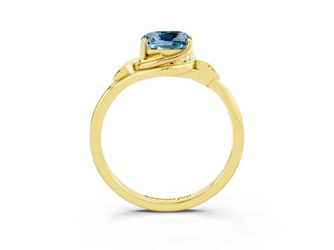Yellow gold Cushion Cut Aquamarine Solitaire Ring with Twist Band and Four-Prong Setting_27