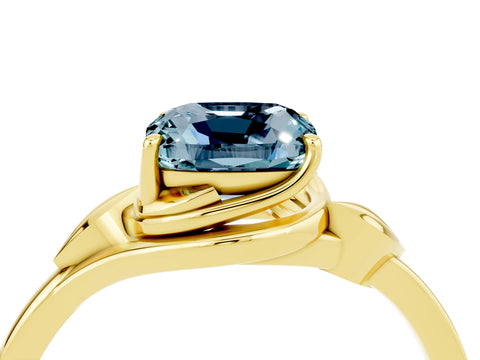 Yellow gold Cushion Cut Aquamarine Solitaire Ring with Twist Band and Four-Prong Setting_28