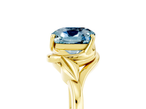 Yellow gold Cushion Cut Aquamarine Solitaire Ring with Twist Band and Four-Prong Setting_29