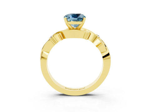 Yellow gold Cushion Cut Aquamarine Solitaire Ring with Twisted Band and Prong Setting_3
