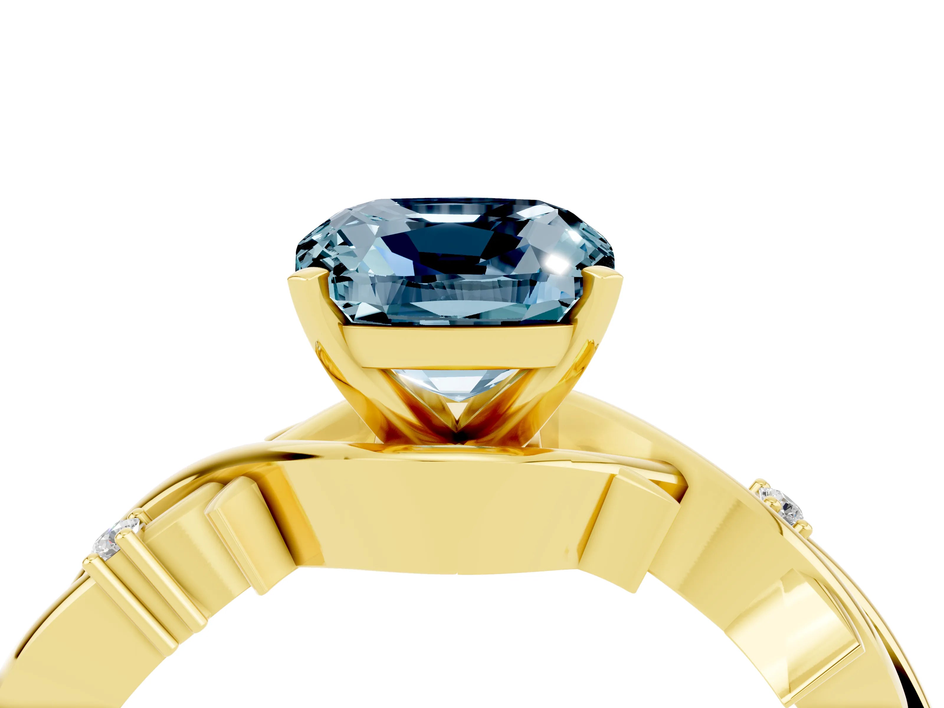 Yellow gold Cushion Cut Aquamarine Solitaire Ring with Twisted Band and Prong Setting_4
