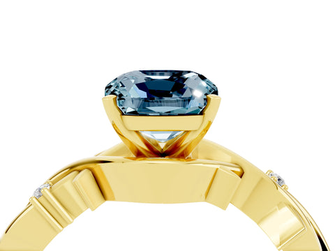 Yellow gold Cushion Cut Aquamarine Solitaire Ring with Twisted Band and Prong Setting_4