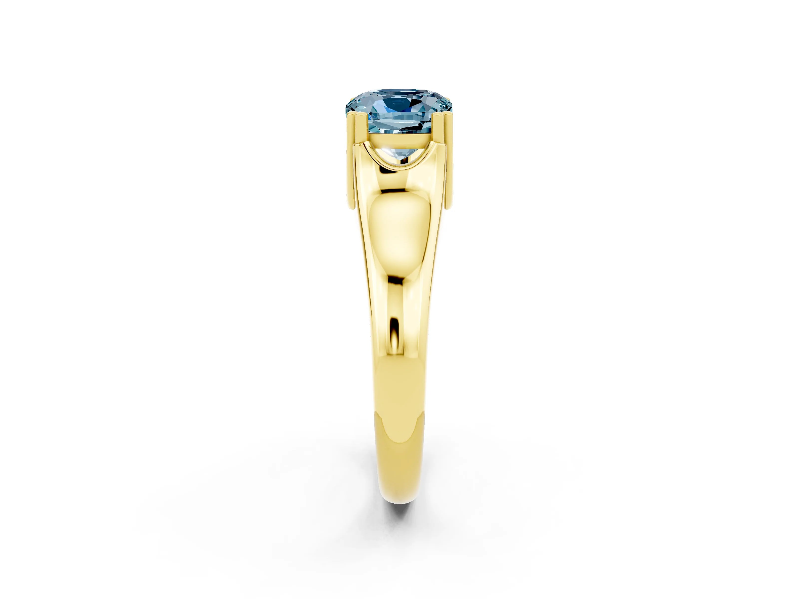 Yellow gold Cushion Cut Aquamarine Solitaire Ring with Wide Band and Prong Setting_2