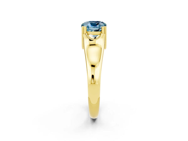 Yellow gold Cushion Cut Aquamarine Solitaire Ring with Wide Band and Prong Setting