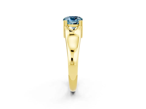 Yellow gold Cushion Cut Aquamarine Solitaire Ring with Wide Band and Prong Setting_2