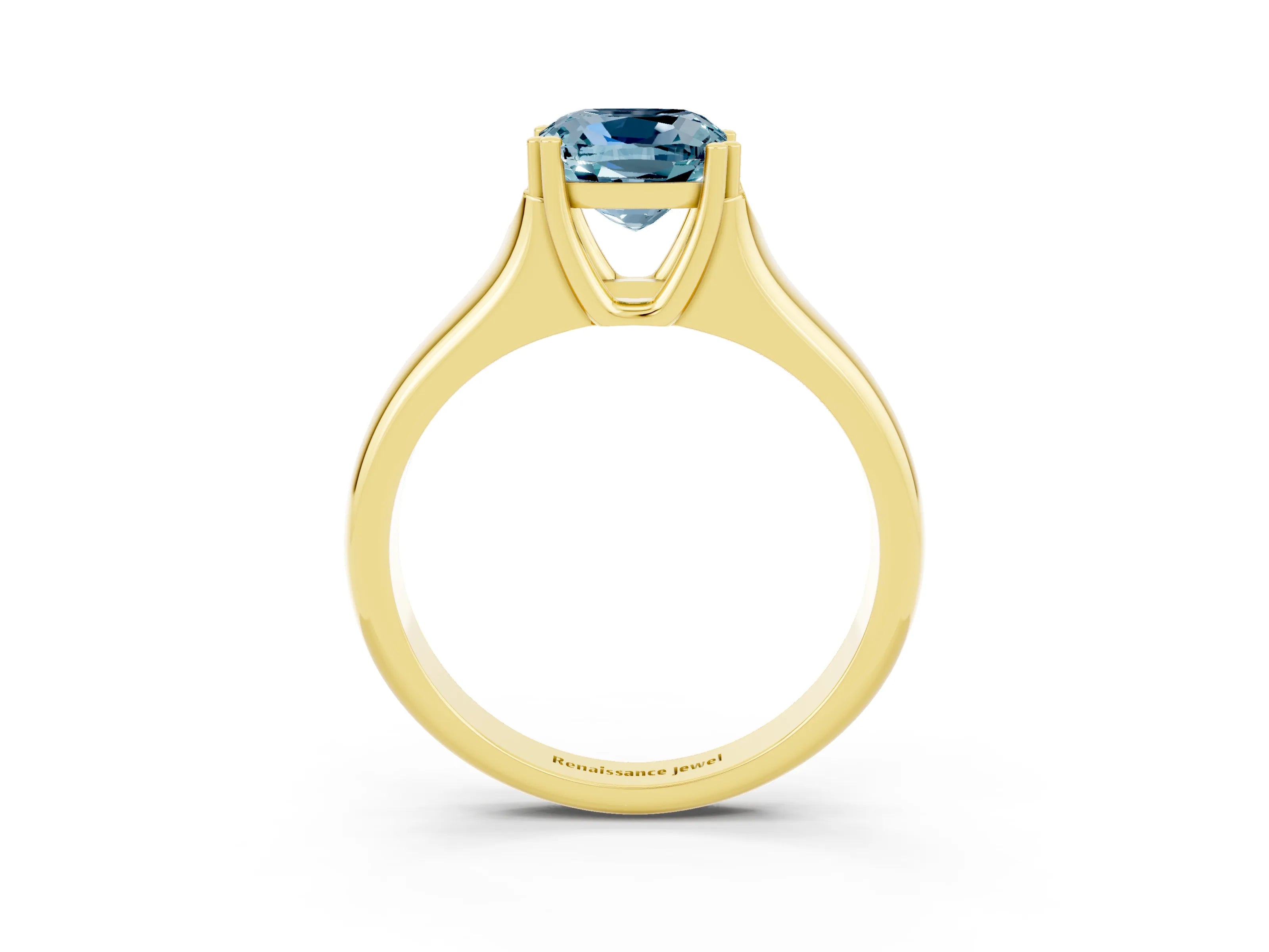 Yellow gold Cushion Cut Aquamarine Solitaire Ring with Wide Band and Prong Setting_3
