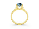 Yellow gold Cushion Cut Aquamarine Solitaire Ring with Wide Band and Prong Setting_3