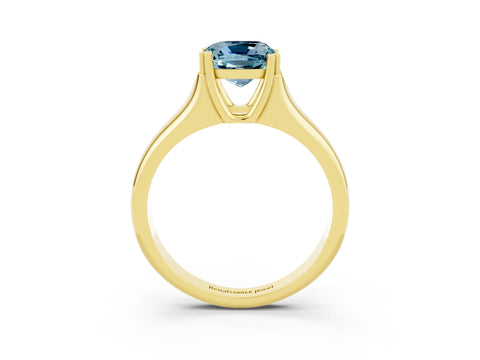 Yellow gold Cushion Cut Aquamarine Solitaire Ring with Wide Band and Prong Setting_3