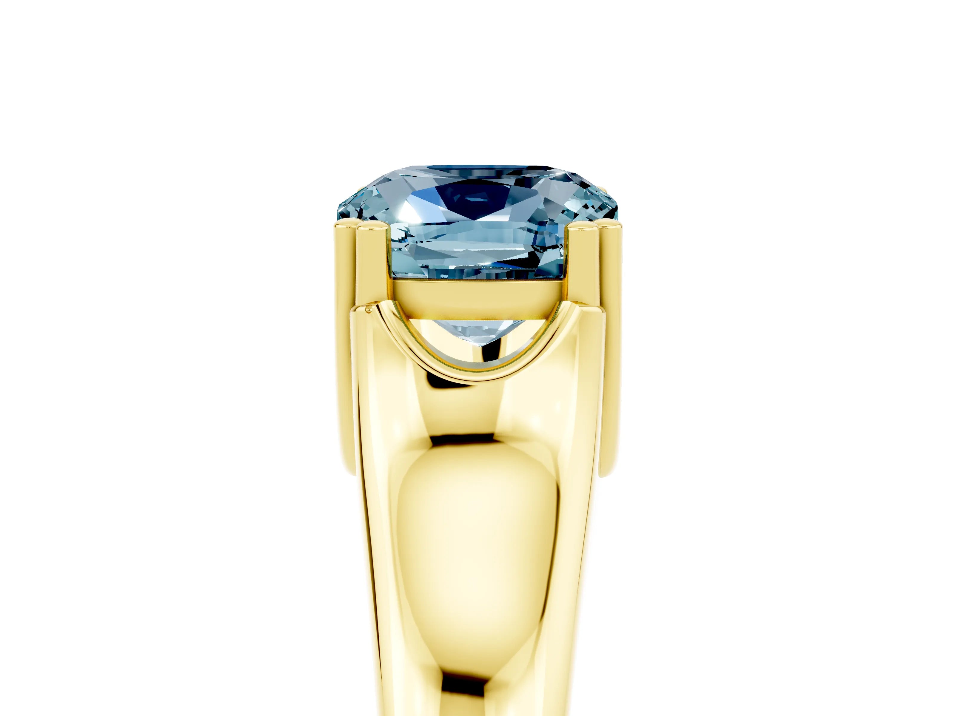 Yellow gold Cushion Cut Aquamarine Solitaire Ring with Wide Band and Prong Setting_5