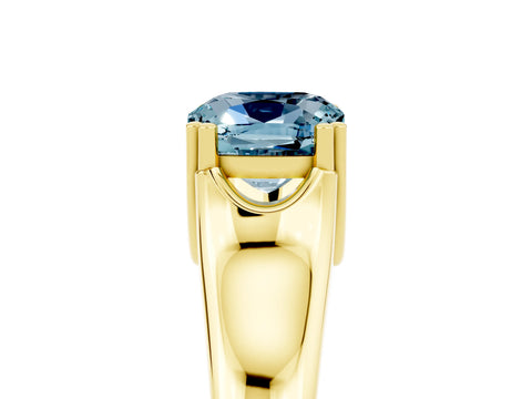 Yellow gold Cushion Cut Aquamarine Solitaire Ring with Wide Band and Prong Setting_5