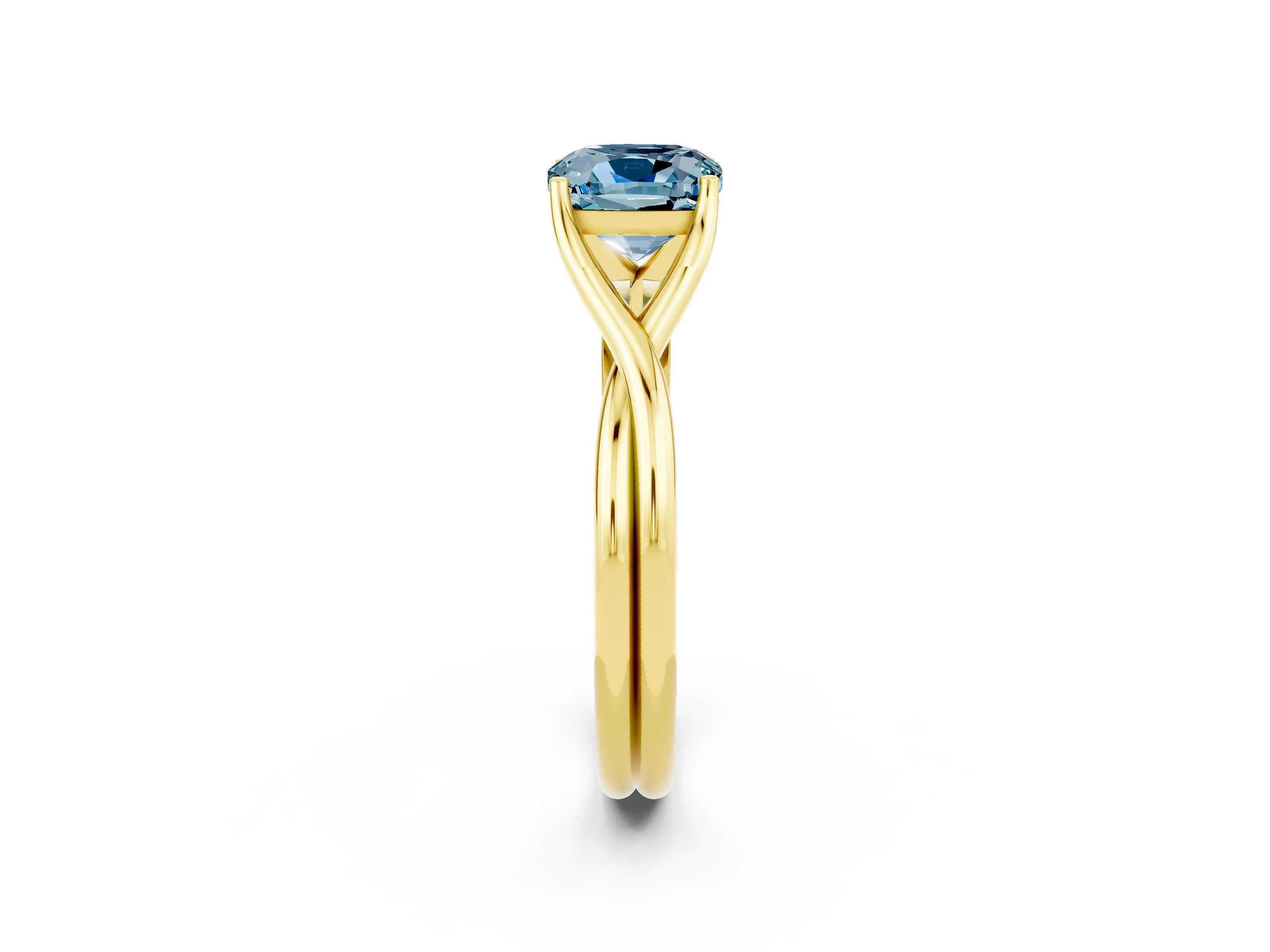Yellow gold Cushion Cut Aquamarine Solitaire Twist Band Prong Setting Ring_50