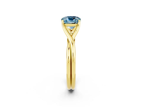 Yellow gold Cushion Cut Aquamarine Solitaire Twist Band Prong Setting Ring_50