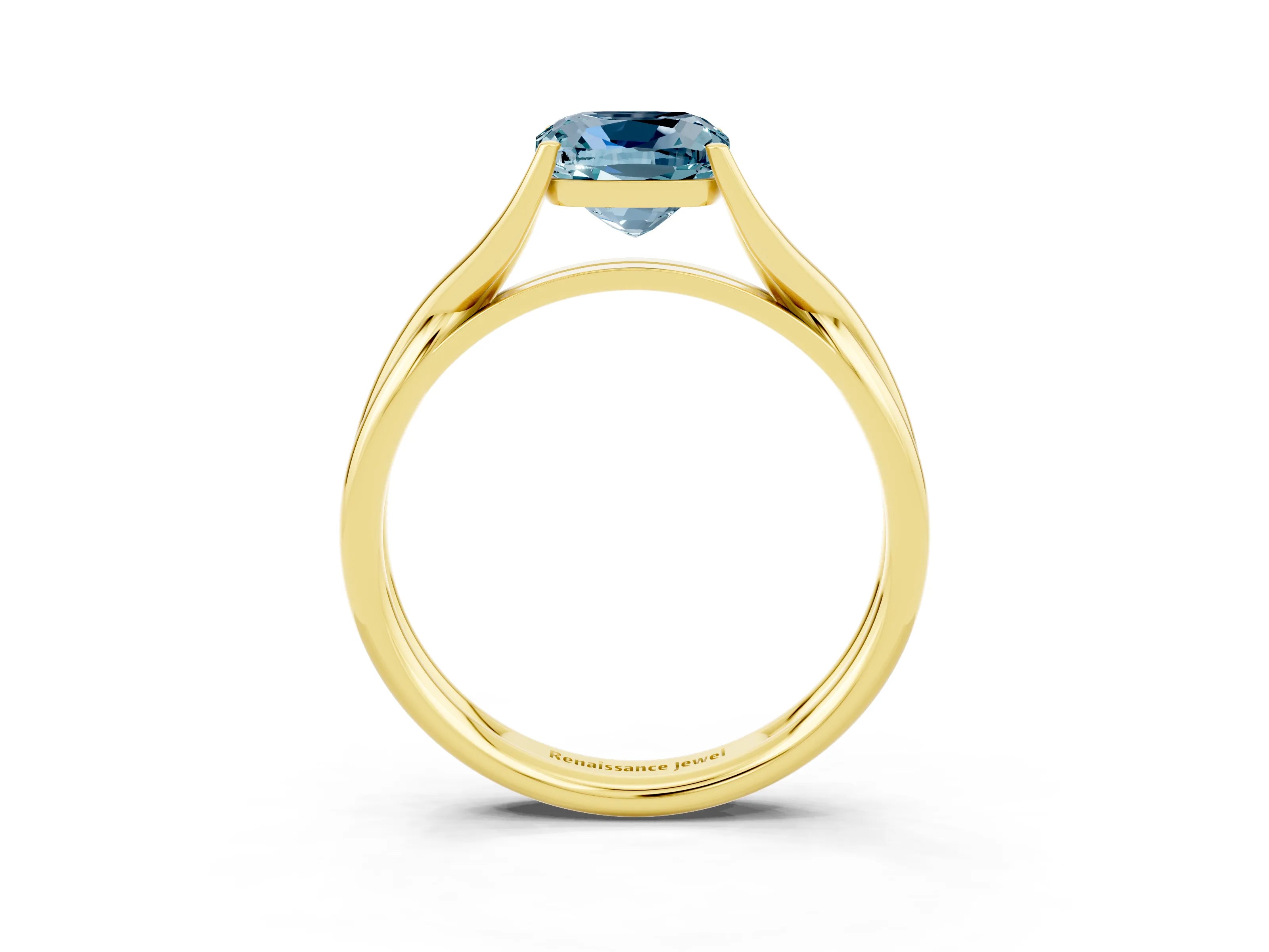 Yellow gold Cushion Cut Aquamarine Solitaire Twist Band Prong Setting Ring_51