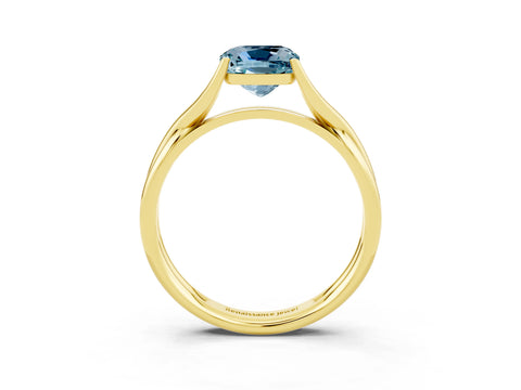 Yellow gold Cushion Cut Aquamarine Solitaire Twist Band Prong Setting Ring_51