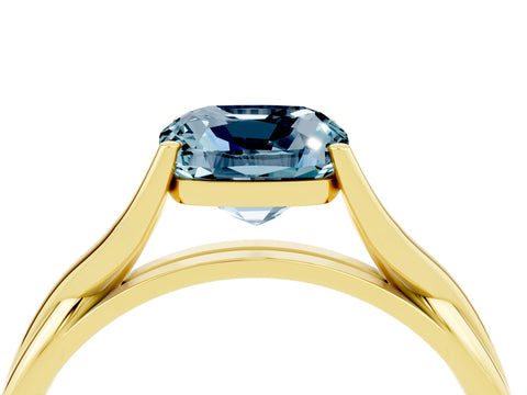 Yellow gold Cushion Cut Aquamarine Solitaire Twist Band Prong Setting Ring_52