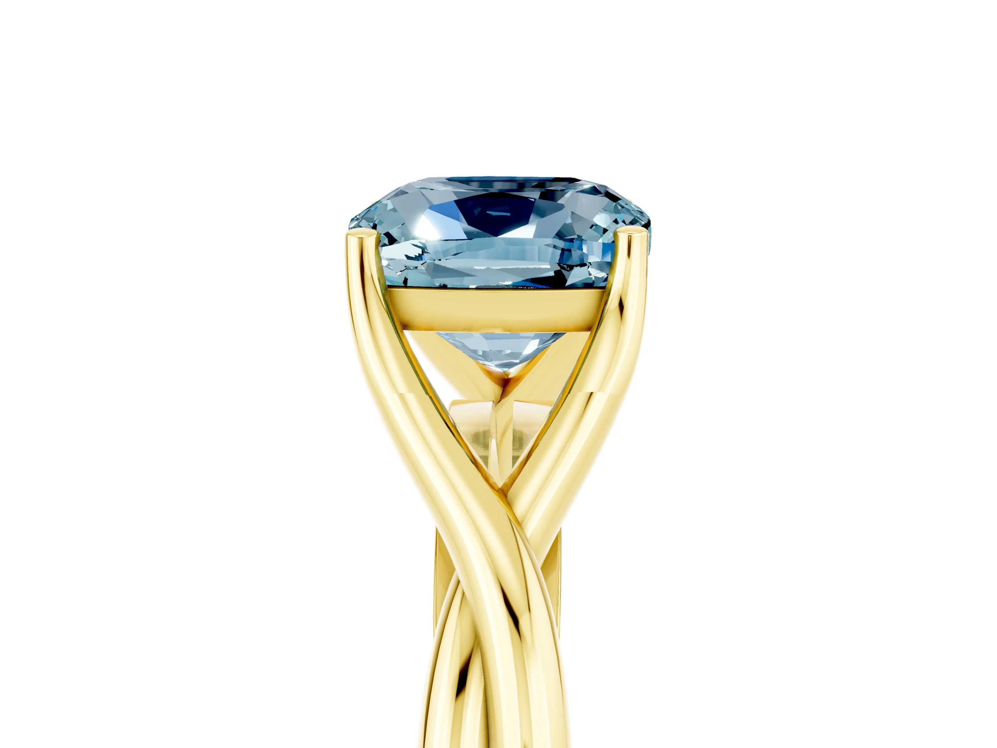Yellow gold Cushion Cut Aquamarine Solitaire Twist Band Prong Setting Ring_53