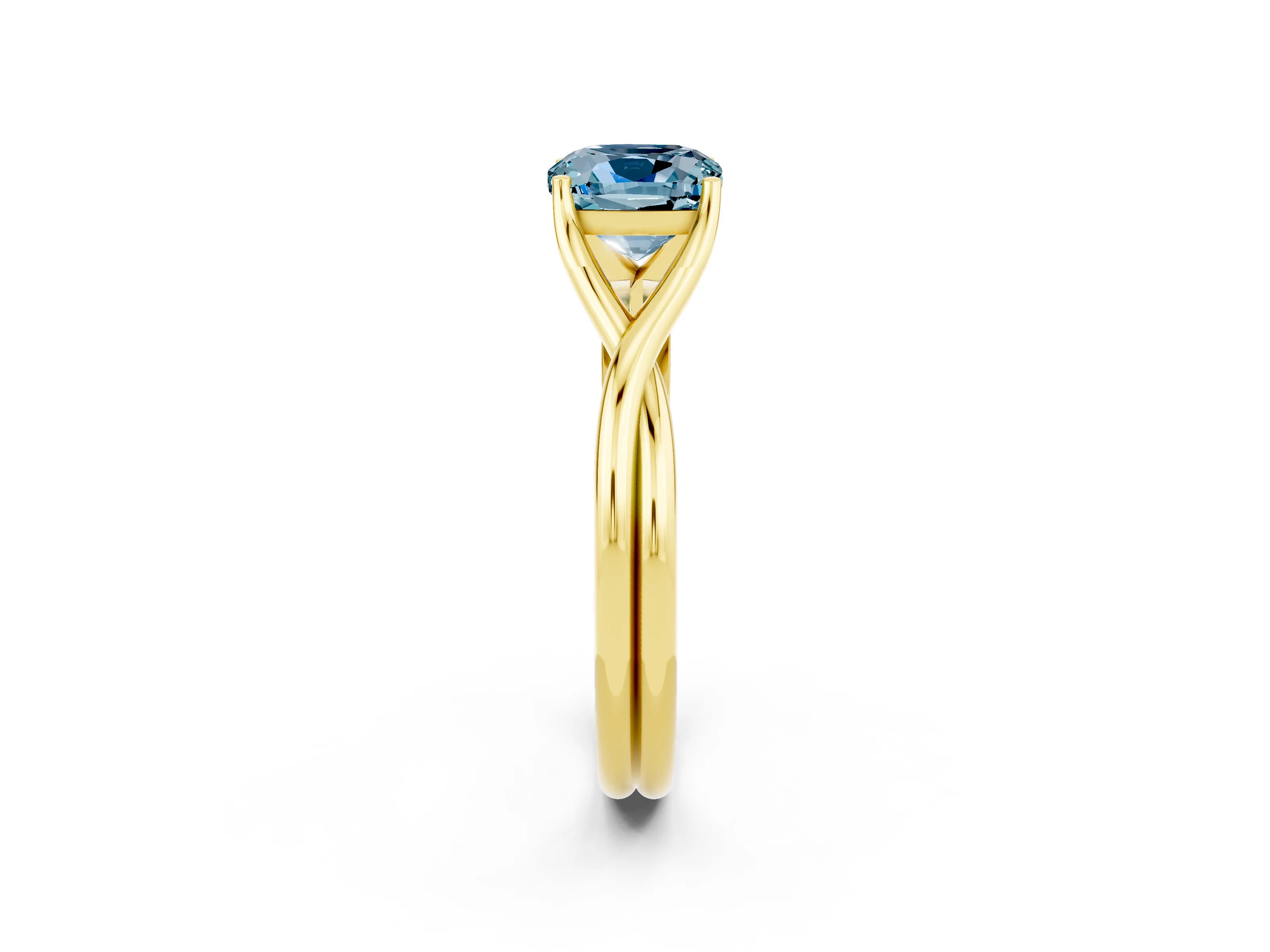 Yellow gold Cushion Cut Aquamarine Solitaire Twist Band Prong Setting Ring_57