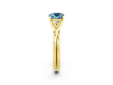 Yellow gold Cushion Cut Aquamarine Solitaire Twist Band Prong Setting Ring_57