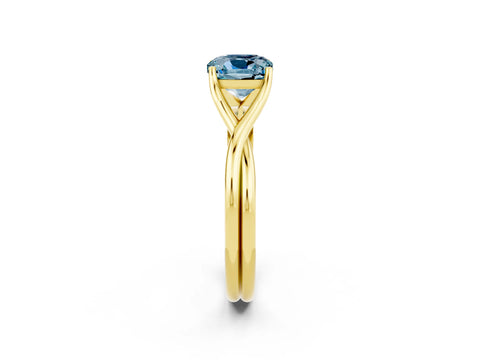 Yellow gold Cushion Cut Aquamarine Solitaire Twist Band Prong Setting Ring_57