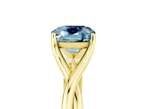 Yellow gold Cushion Cut Aquamarine Solitaire Twist Band Prong Setting Ring_60