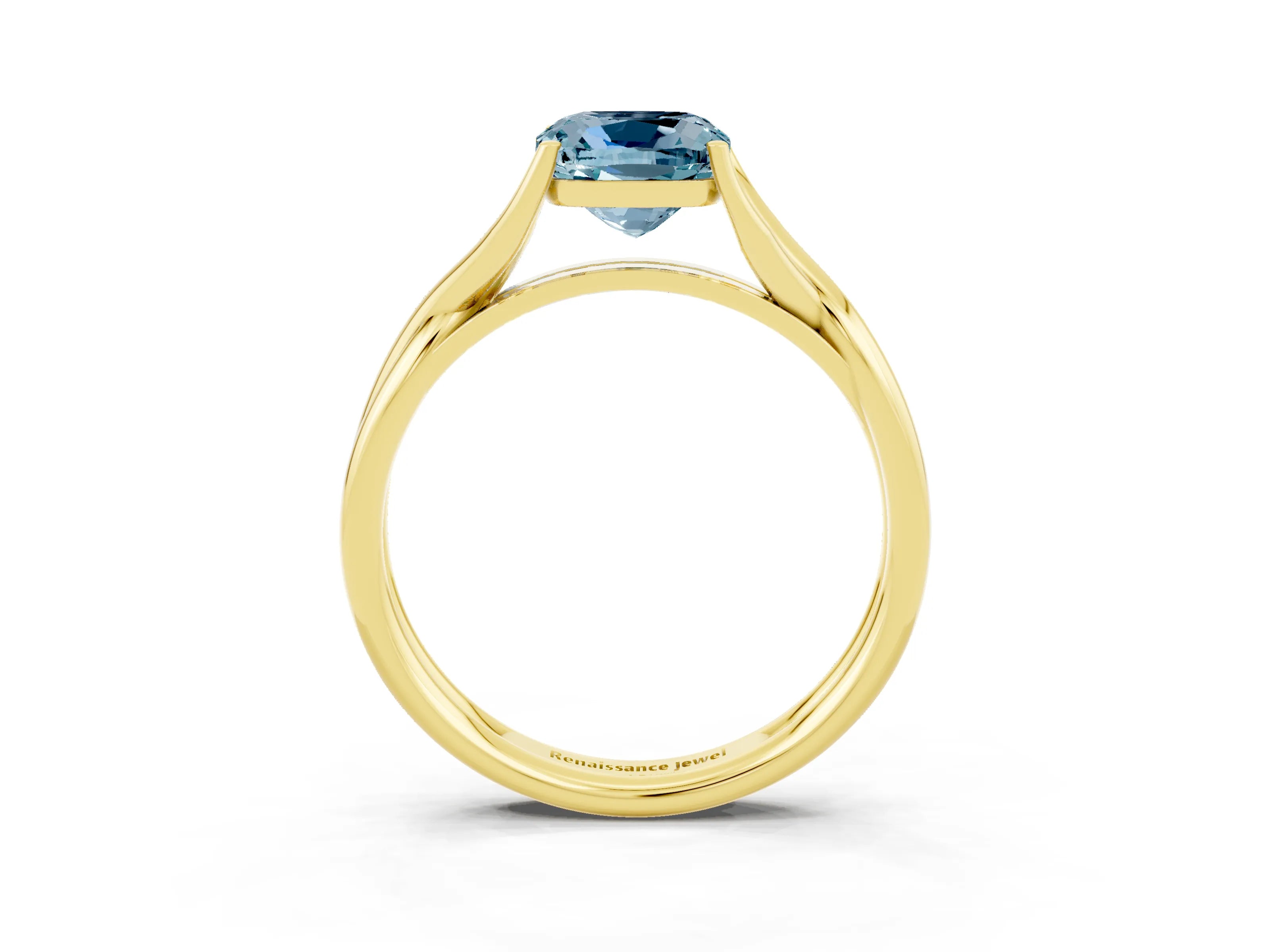 Yellow gold Cushion Cut Aquamarine Solitaire Twist Band Prong Setting Ring_75