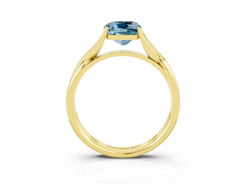 Yellow gold Cushion Cut Aquamarine Solitaire Twist Band Prong Setting Ring_75