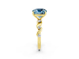 Yellow gold Cushion Cut Aquamarine Solitaire Twisted Band with Round  Accents and Prong Setting_14