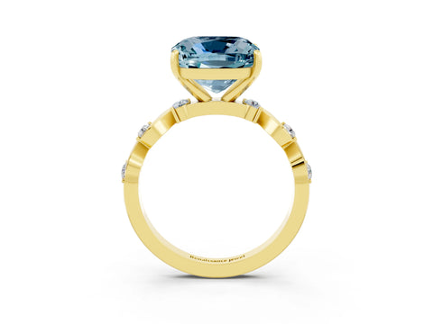 Yellow gold Cushion Cut Aquamarine Solitaire Twisted Band with Round  Accents and Prong Setting_15