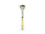 Yellow gold Cushion Cut Aquamarine Solitaire with Side Baguettes and Channel Set Band_2