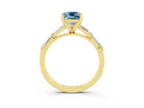 Yellow gold Cushion Cut Aquamarine Solitaire with Side Baguettes and Channel Set Band_3