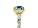 Yellow gold Cushion Cut Aquamarine Solitaire with Side Baguettes and Channel Set Band_5
