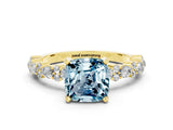 Yellow gold Cushion Cut Aquamarine Solitaire with Side Stones, Pave Band, Four-Prong Setting_24