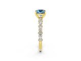Yellow gold Cushion Cut Aquamarine Solitaire with Side Stones, Pave Band, Four-Prong Setting_26