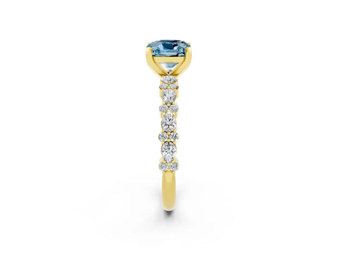 Yellow gold Cushion Cut Aquamarine Solitaire with Side Stones, Pave Band, Four-Prong Setting_26