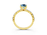 Yellow gold Cushion Cut Aquamarine Solitaire with Side Stones, Pave Band, Four-Prong Setting_27