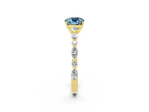 Yellow gold Cushion Cut Aquamarine Solitaire with Side Stones on a Pavé Band and Four-Prong Setting_2